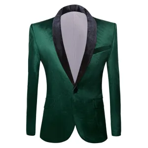 Men's Premium Velvet Blazer Jacket Slim Fit Solid Shawl Lapel Tuxedo Suit One Button Dinner Party Prom Sport Coat (Green,X-Small)