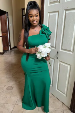 Mermaid One-Shoulder Emerald Green Wedding Guest Dress with Ruffles