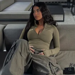 Mia - Stand Collar Zip Crop Top