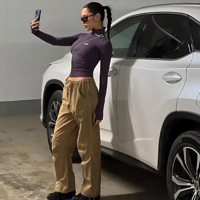 Mia - Stand Collar Zip Crop Top