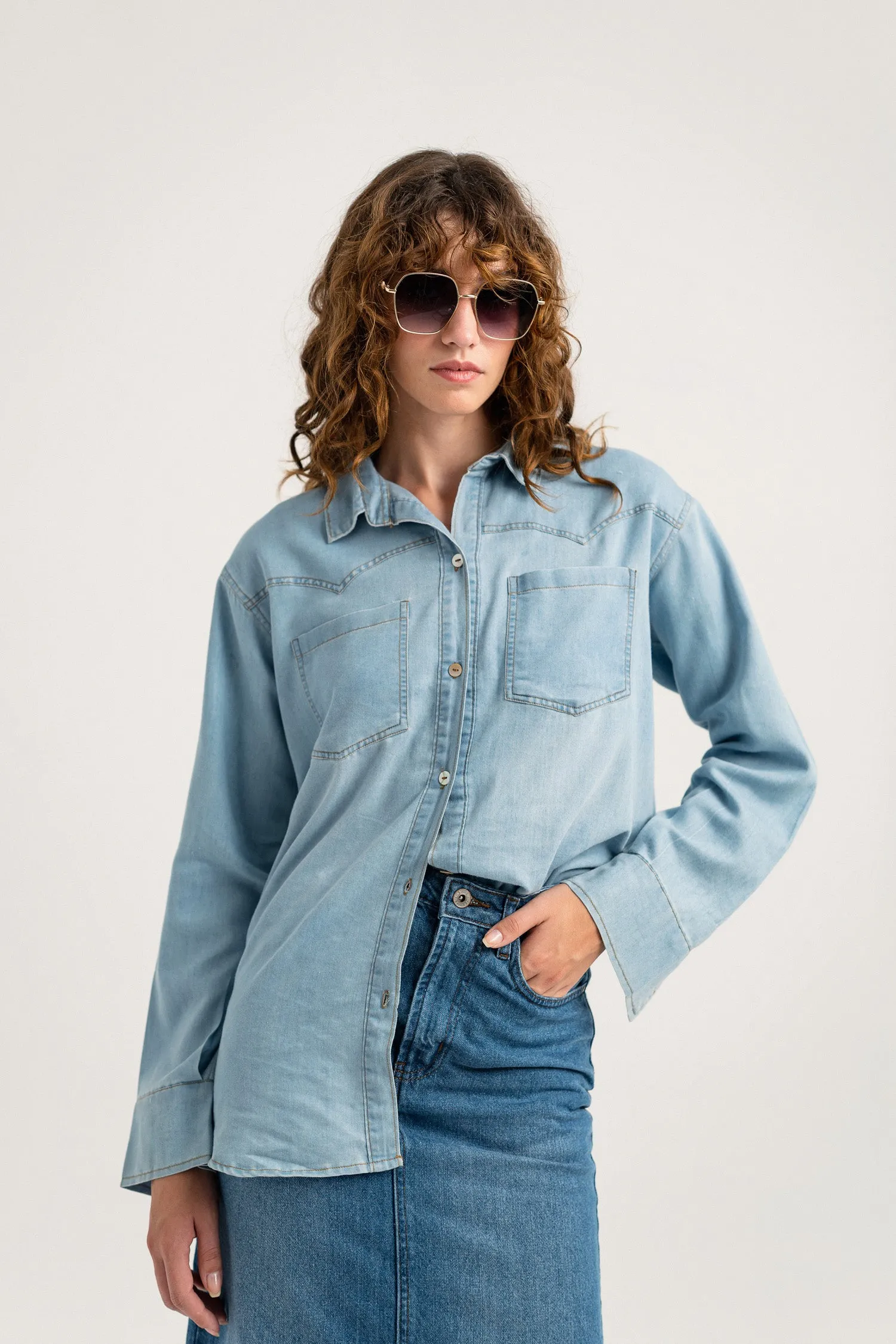 Mid Blue Pencil Denim Skirt