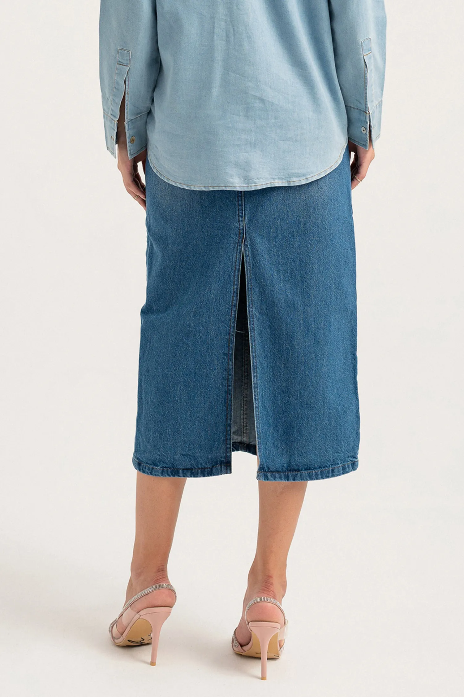 Mid Blue Pencil Denim Skirt