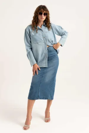 Mid Blue Pencil Denim Skirt