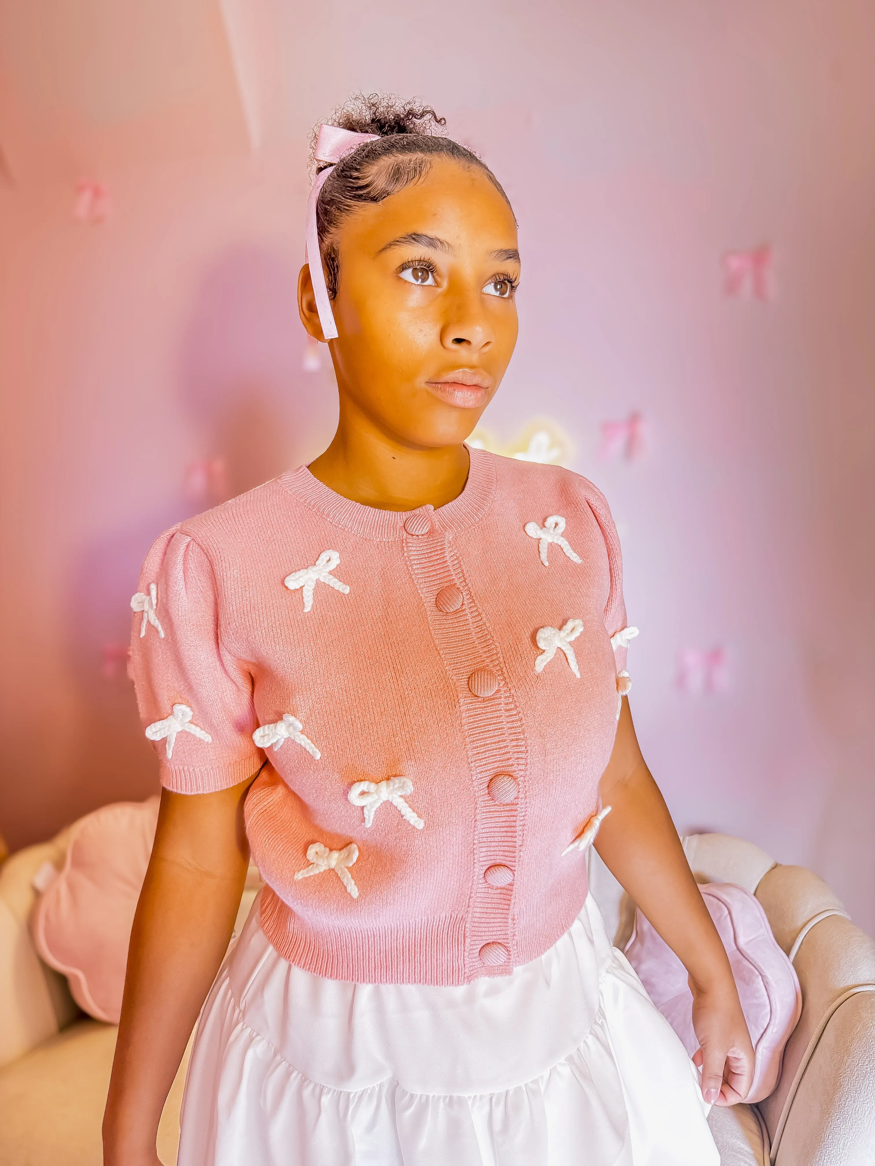 Mini Bow Surprise Crewneck Cardigan
