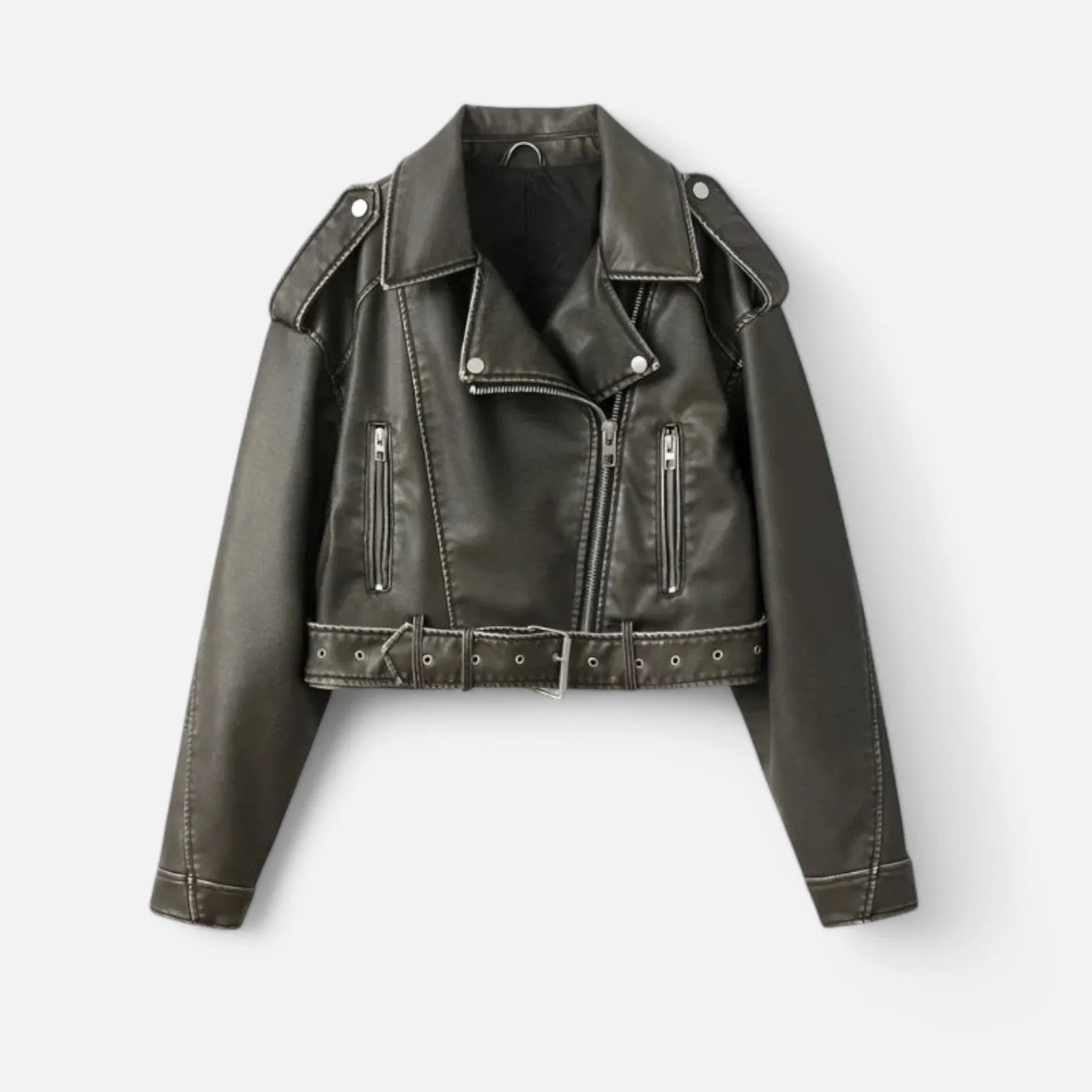 Monacogents | Vintage Grey Leather Belted Jacket