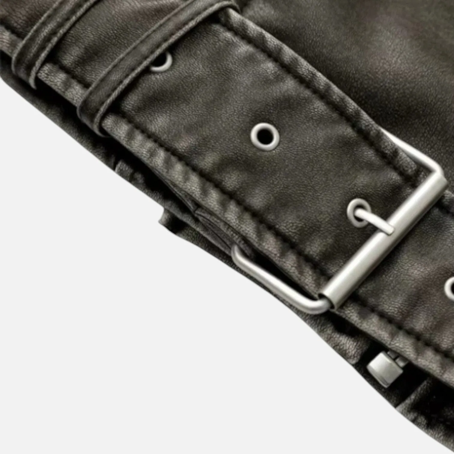 Monacogents | Vintage Grey Leather Belted Jacket
