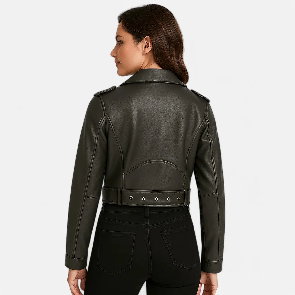 Monacogents | Vintage Grey Leather Belted Jacket