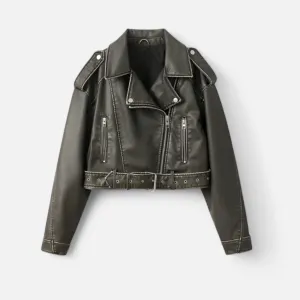 Monacogents | Vintage Grey Leather Belted Jacket
