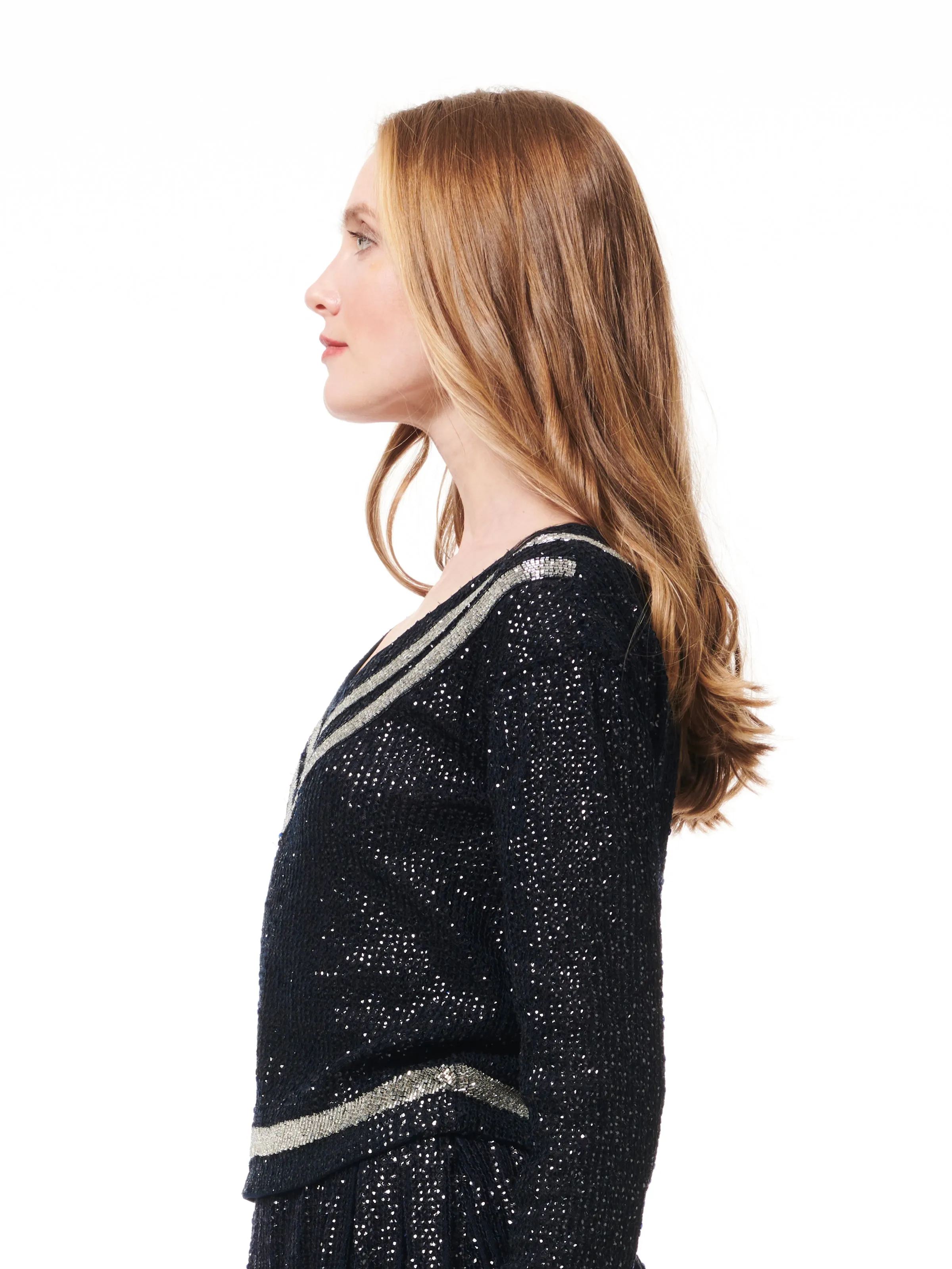 NAVY BEADED COLLEGIATE TOP