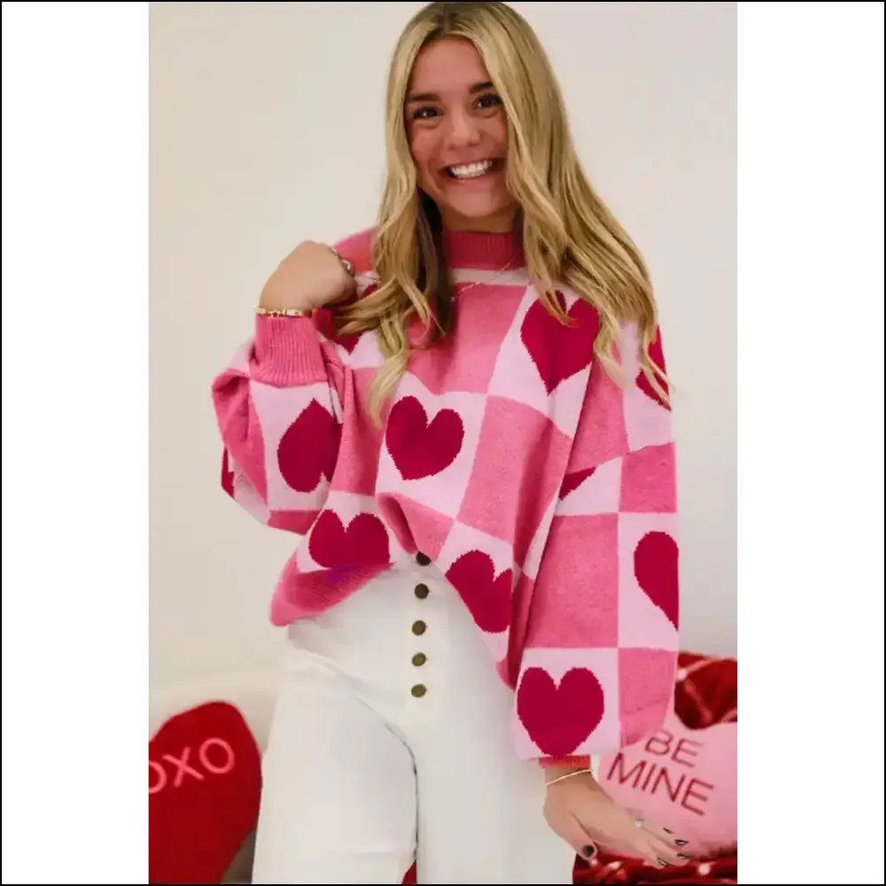 Needful Things: my Heart Checkered Knit Sweater Made me do it 💖 Pink Love Heart !