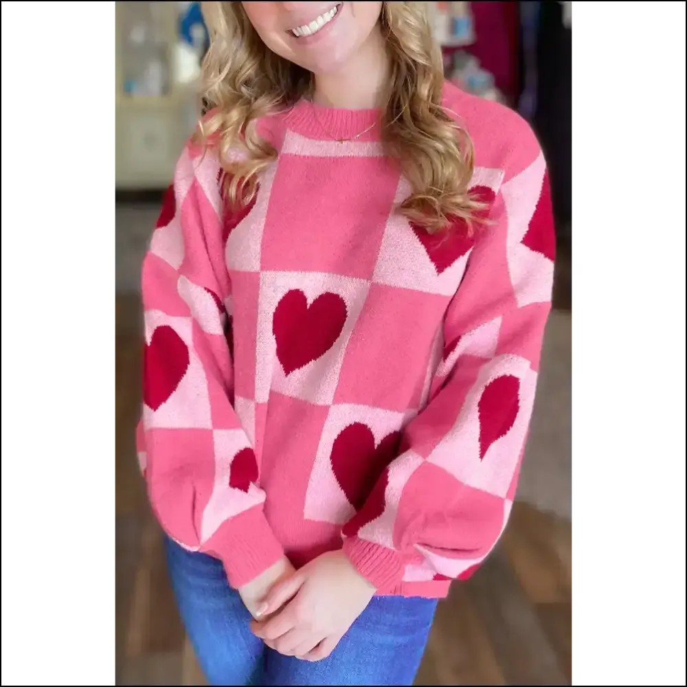 Needful Things: my Heart Checkered Knit Sweater Made me do it 💖 Pink Love Heart !