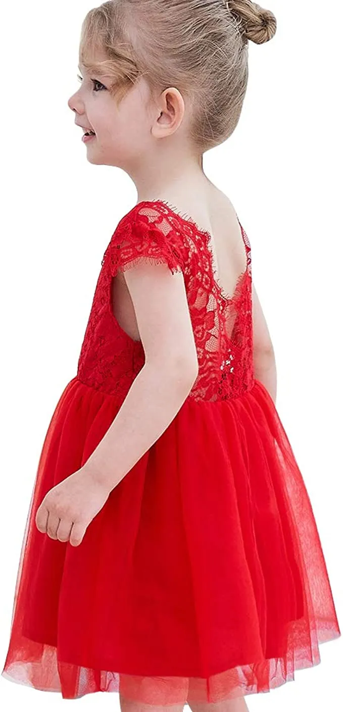 New Rysly A-line Lace Back Tutu Tulle Flower Girl Dress Wedding Princess Party Gown, Sz 3-4 Yrs