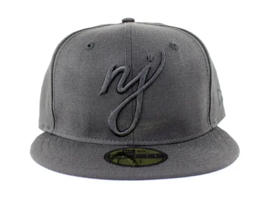 NJ Script New Era 59Fifty Fitted Hats (Black On Black)