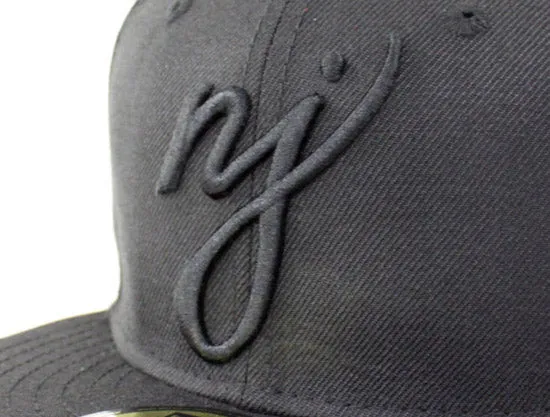 NJ Script New Era 59Fifty Fitted Hats (Black On Black)