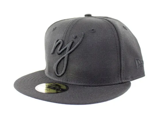 NJ Script New Era 59Fifty Fitted Hats (Black On Black)