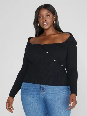 Norma Off-The-Shoulder Asymmetrical Button Sweater