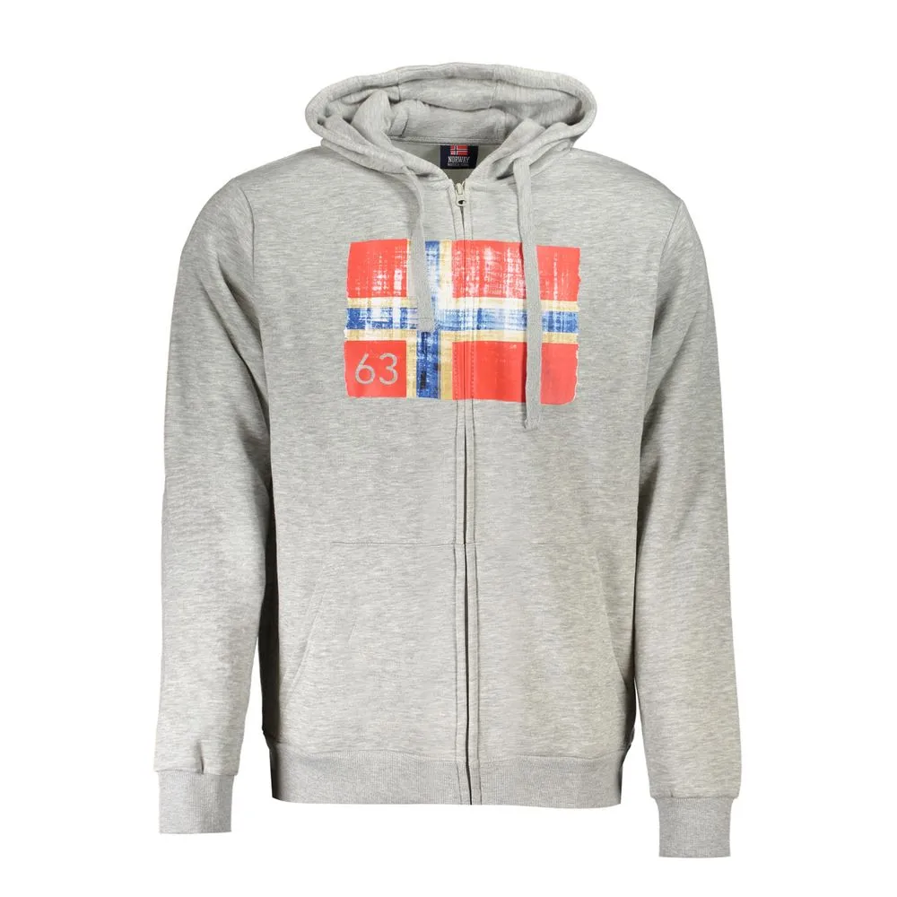 Norway 1963 Gray Cotton Men Sweater with Hood and Zip