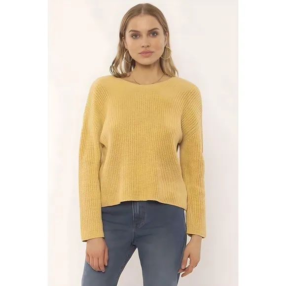 NWT! AMUSE SOCIETY SUNSET ROAD V BACK KNIT SWEATER - GOLDEN HOUR