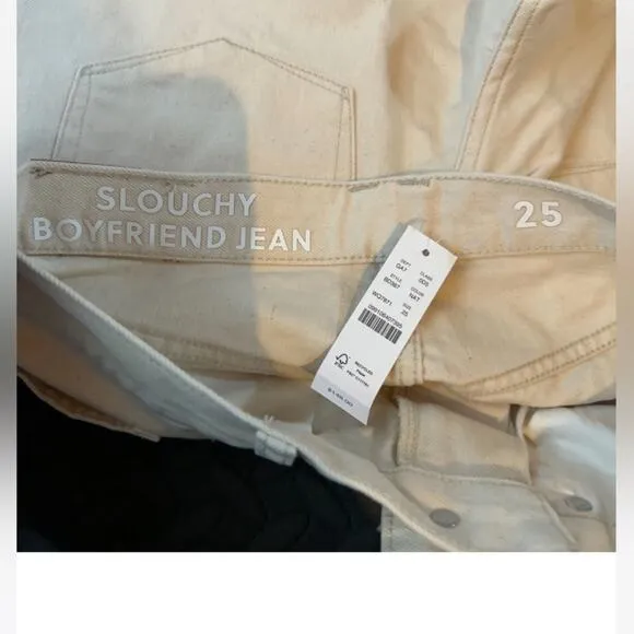 NWT J.Crew Cream Slouchy Boyfriend 100% Cotton Jeans Size 25