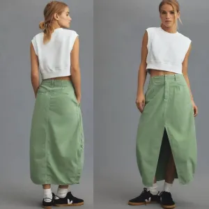 NWT new anthropologie Pilcro Barrel Denim cotton green Midi Skirt 4 new