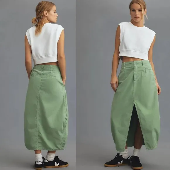 NWT new anthropologie Pilcro Barrel Denim cotton green Midi Skirt 4 new