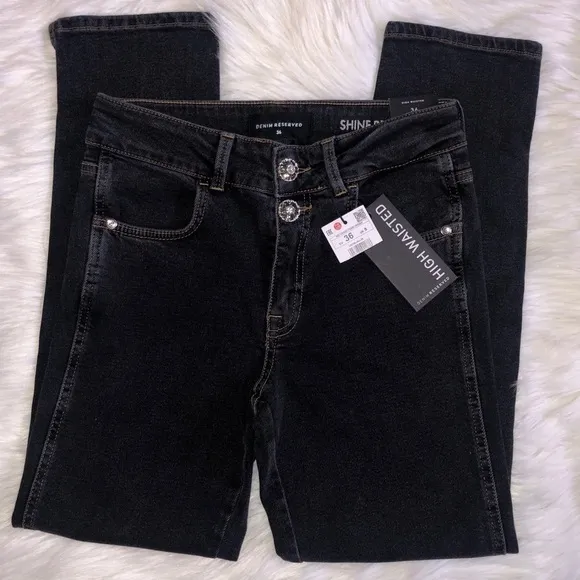 NWT Reserved Denim Black High Waisted Denim Jeans EU 36