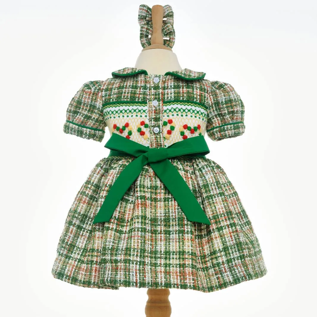 Ocean Baby Girls Smocked Green Tweed Heart Dress (NB-8Yrs)