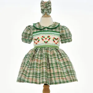 Ocean Baby Girls Smocked Green Tweed Heart Dress (NB-8Yrs)