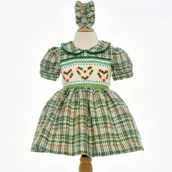 Ocean Baby Girls Smocked Green Tweed Heart Dress (NB-8Yrs)