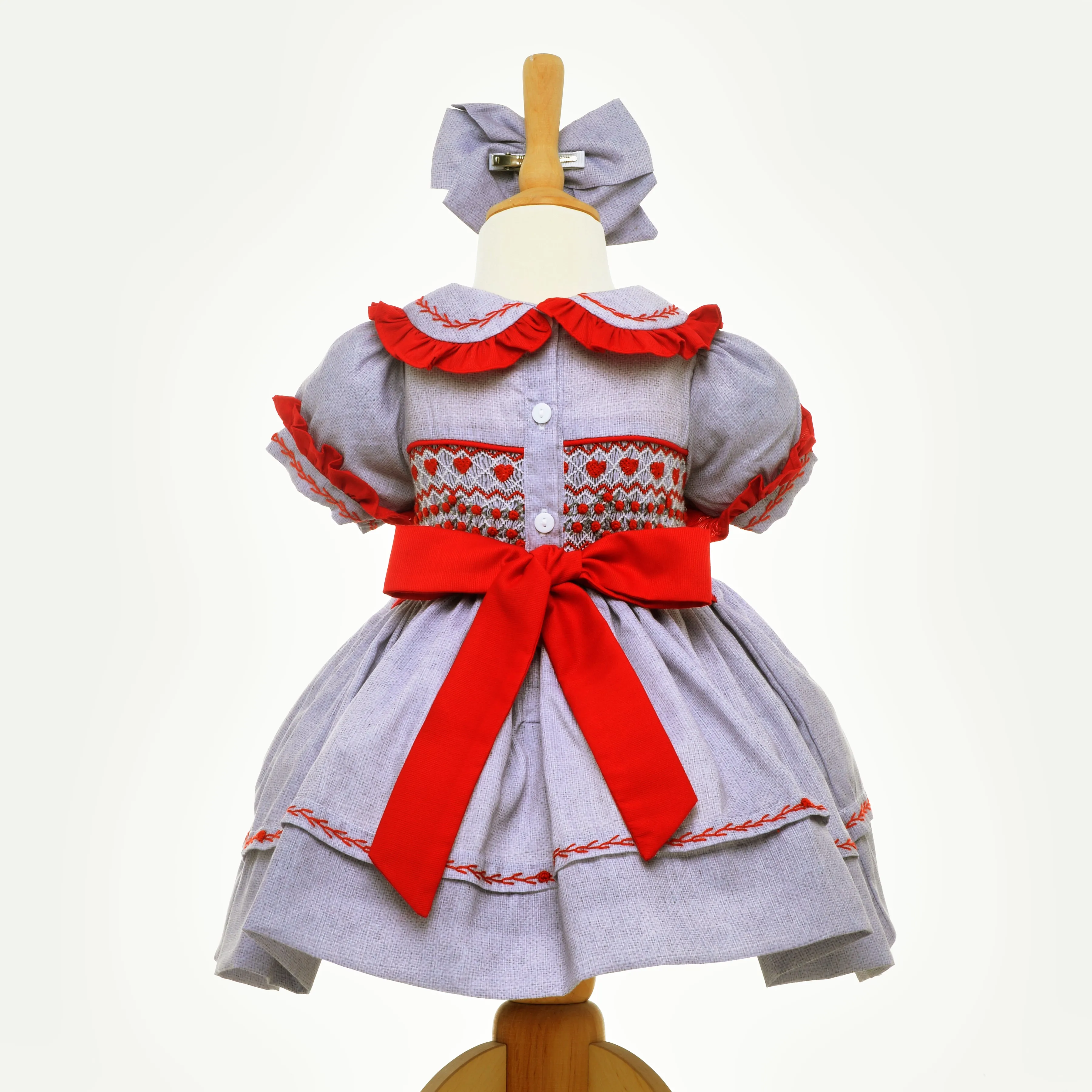 Ocean Baby Grey Girls Smocked Front & Back Petticoat Layered Dress - (NB-6Yrs)