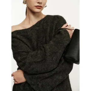Off-Shoulder Embossed Knit Sweater
