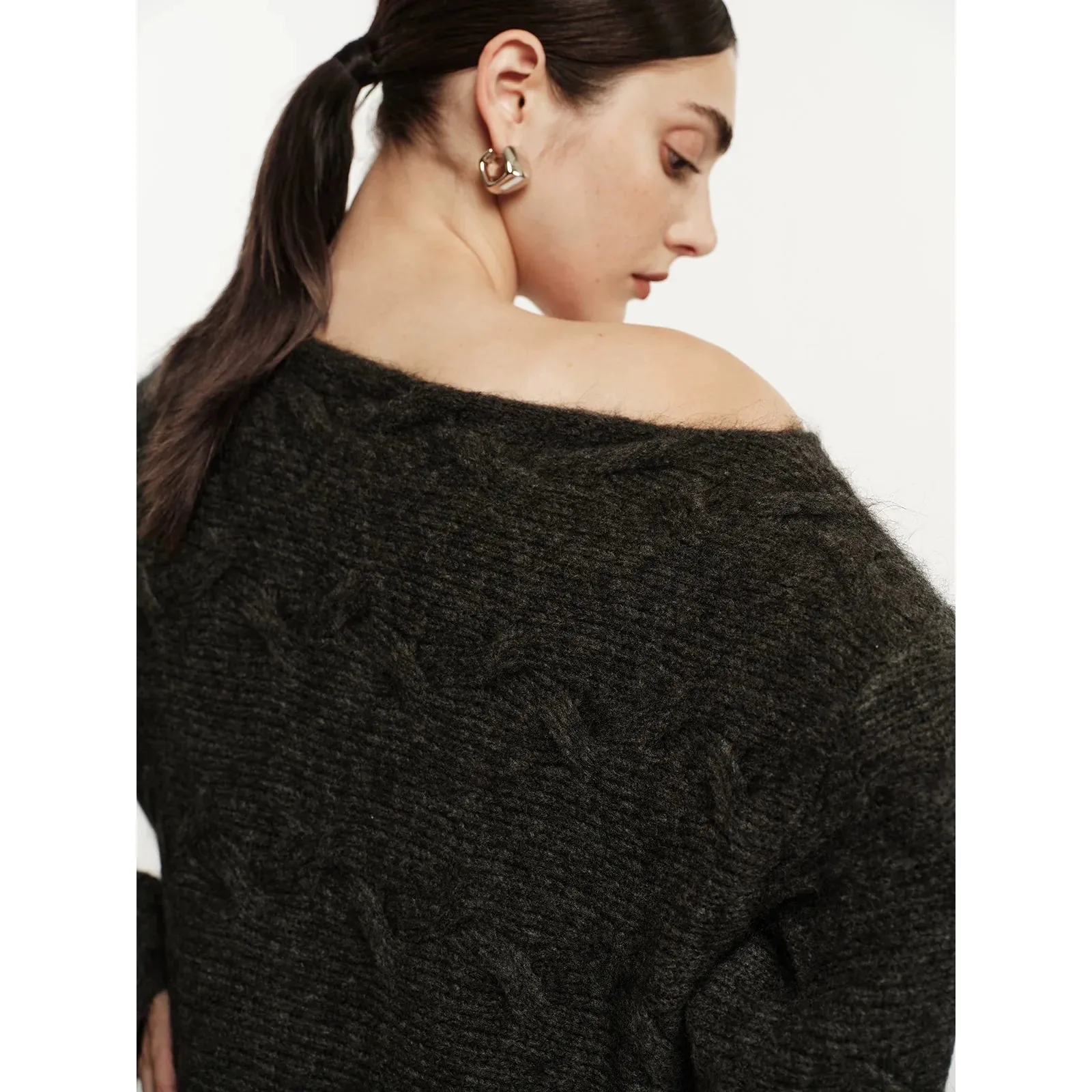 Off-Shoulder Embossed Knit Sweater