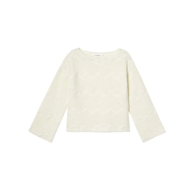 Off-Shoulder Embossed Knit Sweater