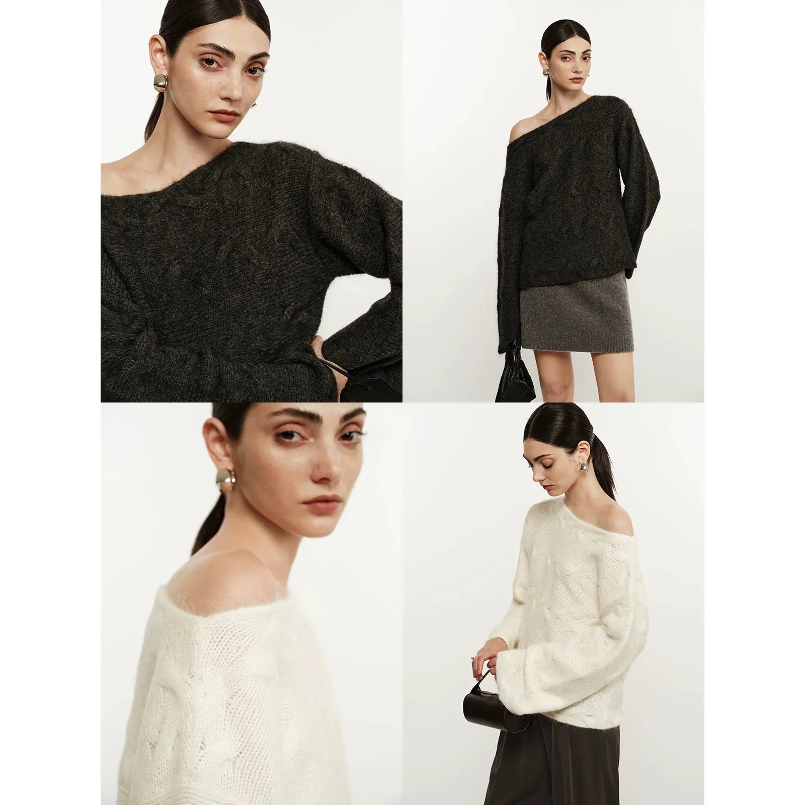 Off-Shoulder Embossed Knit Sweater