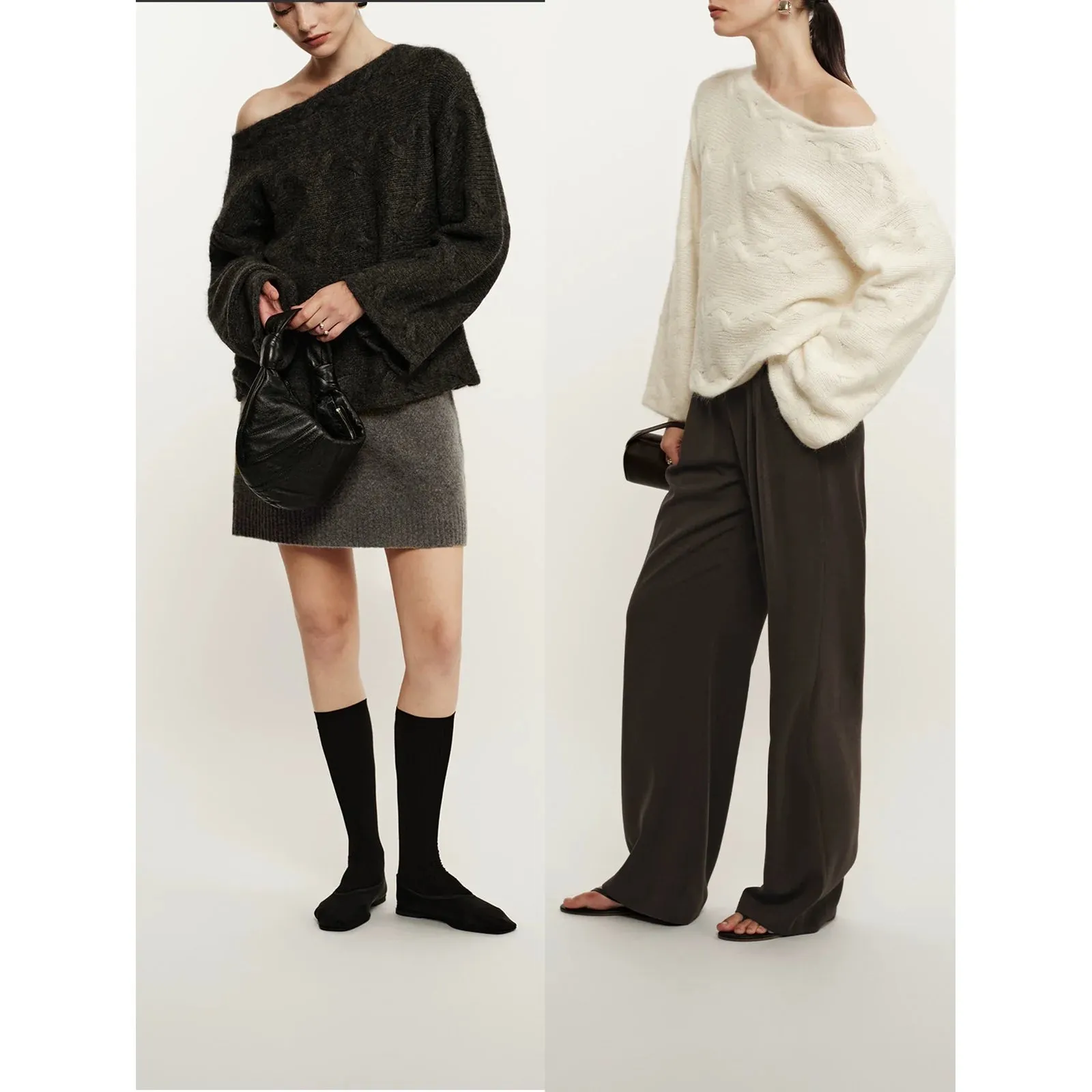 Off-Shoulder Embossed Knit Sweater