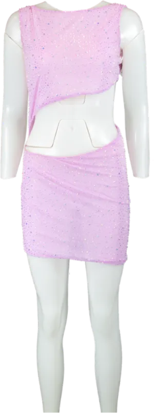Oh Polly Pink Sequin One Shoulder Mini Dress UK 10
