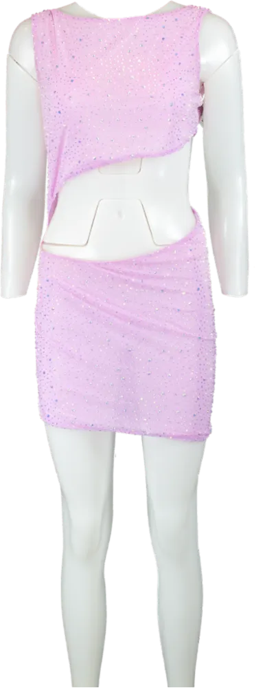 Oh Polly Pink Sequin One Shoulder Mini Dress UK 10