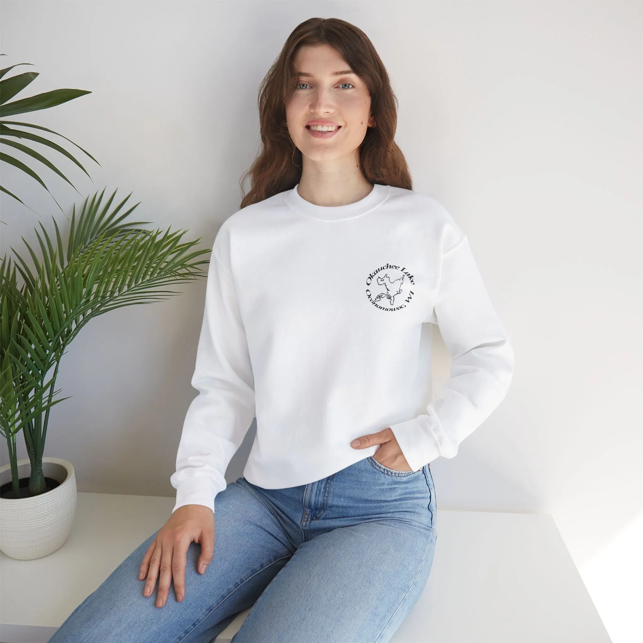 Okauchee Lake Embroidered Circle Text Oconomowoc WIUnisex Heavy Blend™ Crewneck Sweatshirt