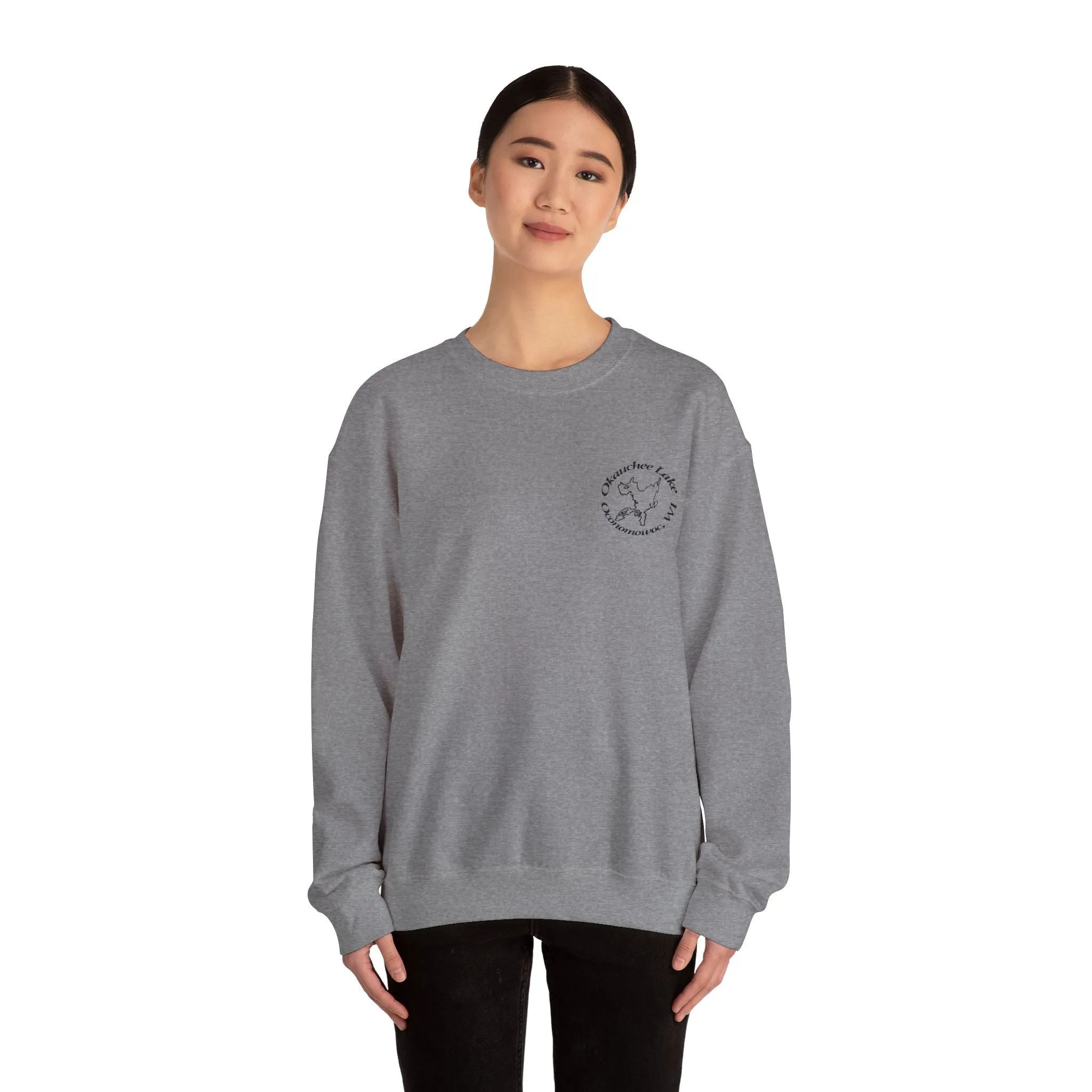 Okauchee Lake Embroidered Circle Text Oconomowoc WIUnisex Heavy Blend™ Crewneck Sweatshirt