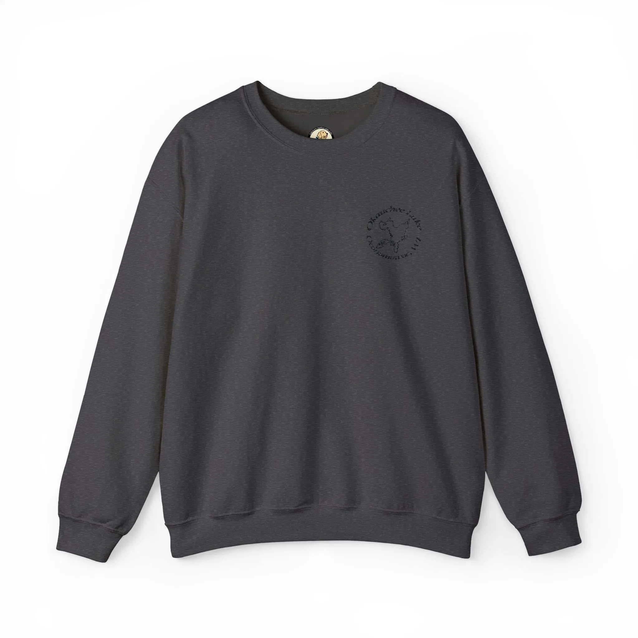 Okauchee Lake Embroidered Circle Text Oconomowoc WIUnisex Heavy Blend™ Crewneck Sweatshirt
