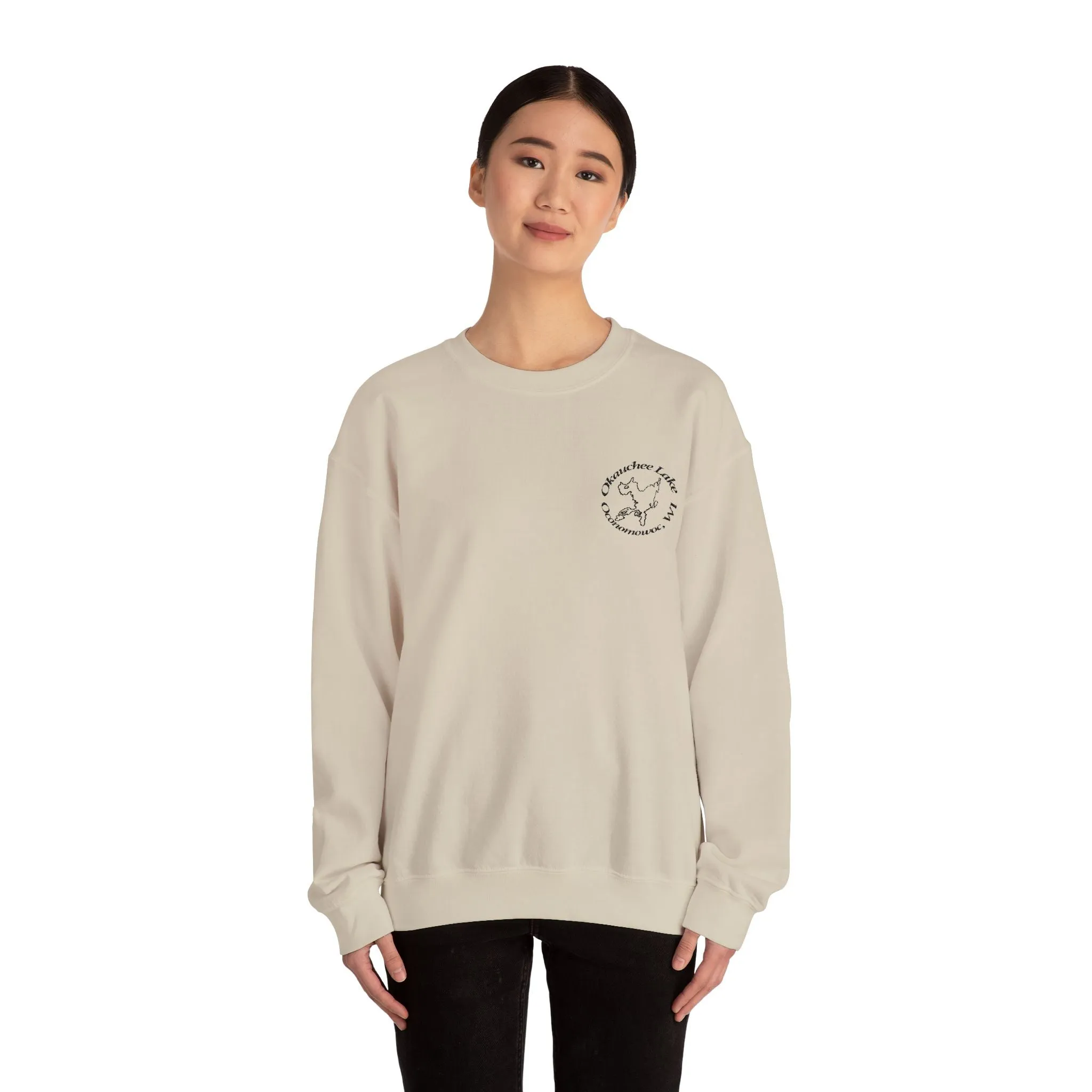 Okauchee Lake Embroidered Circle Text Oconomowoc WIUnisex Heavy Blend™ Crewneck Sweatshirt