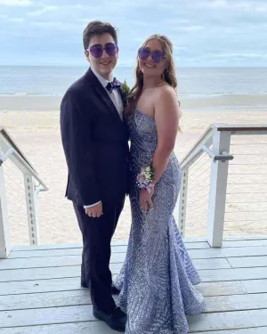 One Shoulder Plus Size Sequins Prom Dresses Mermaid Long Dress Split