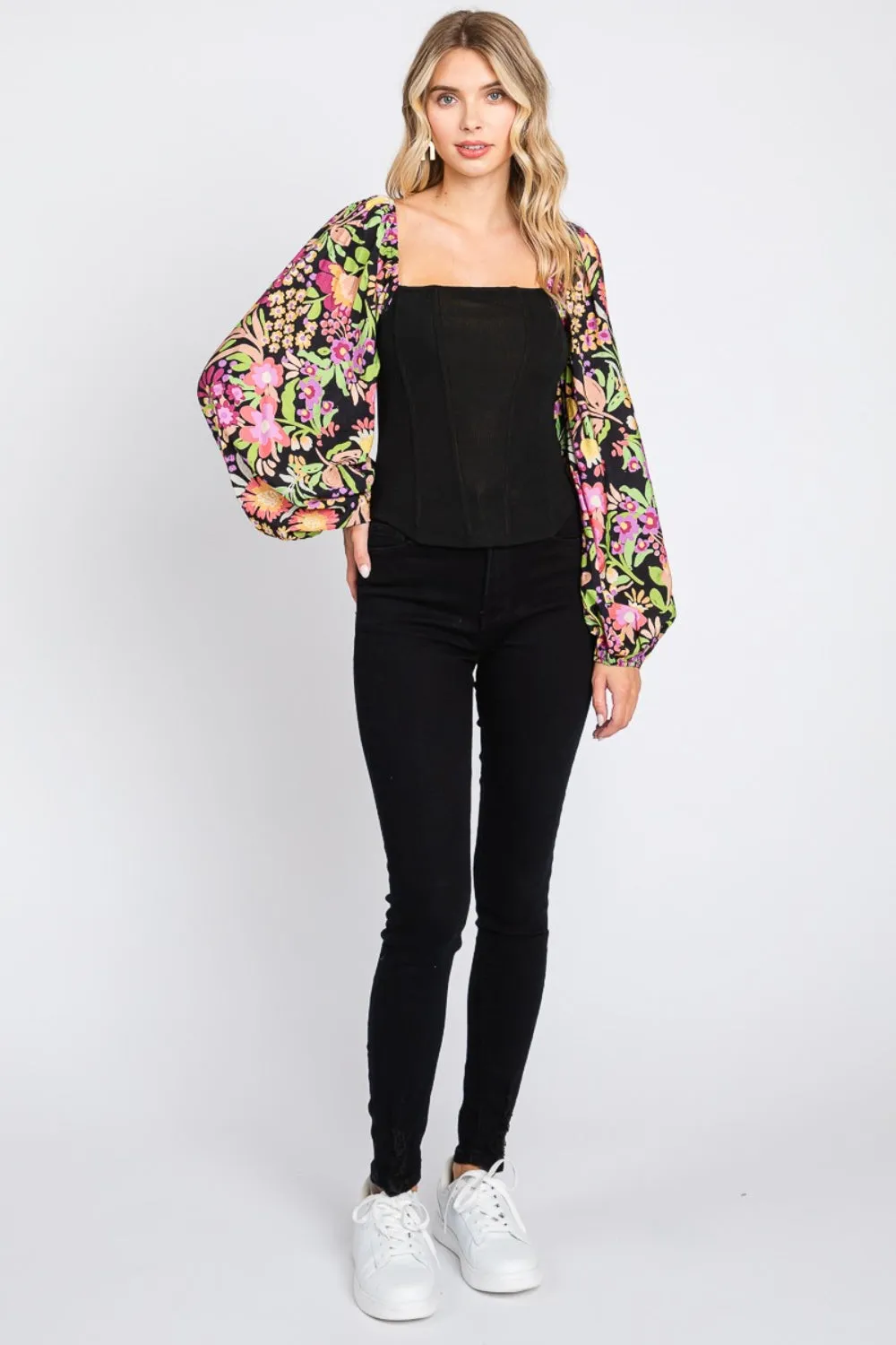 Ozzy Full Size Floral Balloon Sleeve Blouse