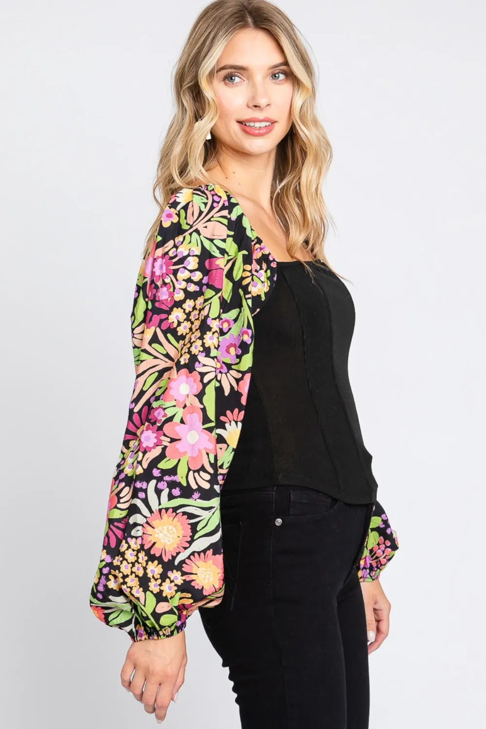 Ozzy Full Size Floral Balloon Sleeve Blouse