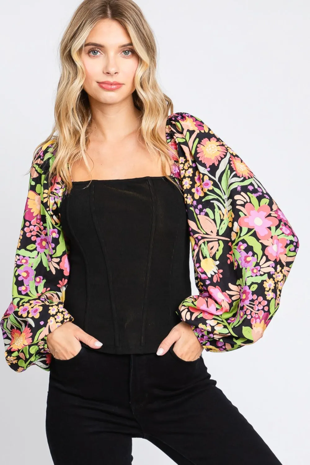 Ozzy Full Size Floral Balloon Sleeve Blouse