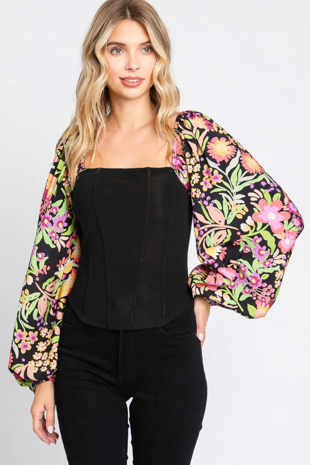 Ozzy Full Size Floral Balloon Sleeve Blouse