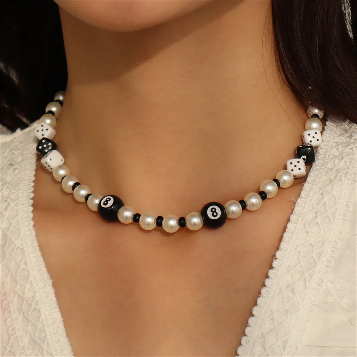 Pearl & Howlite Dice Beaded Necklace