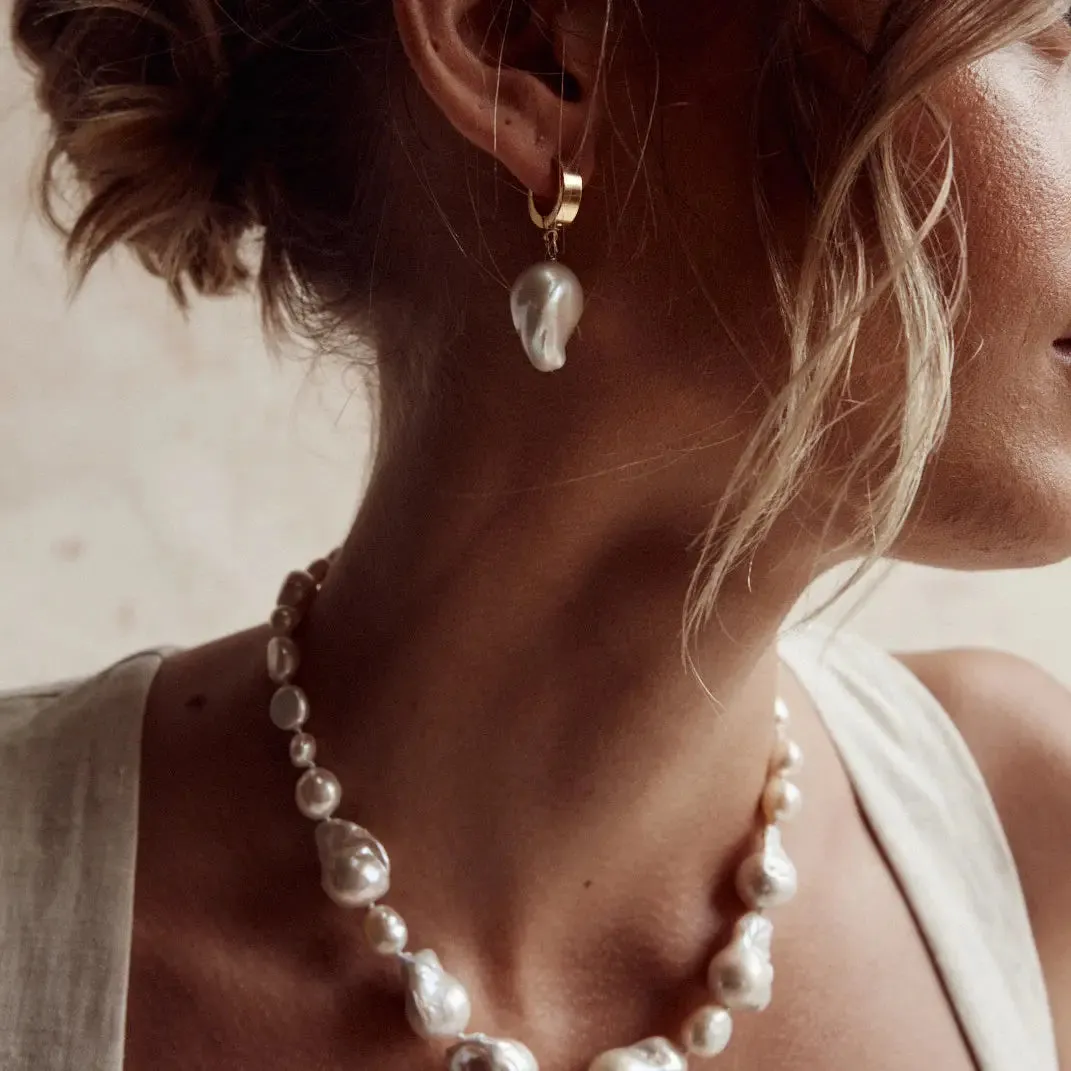 Pearl Drop Huggie Hoops