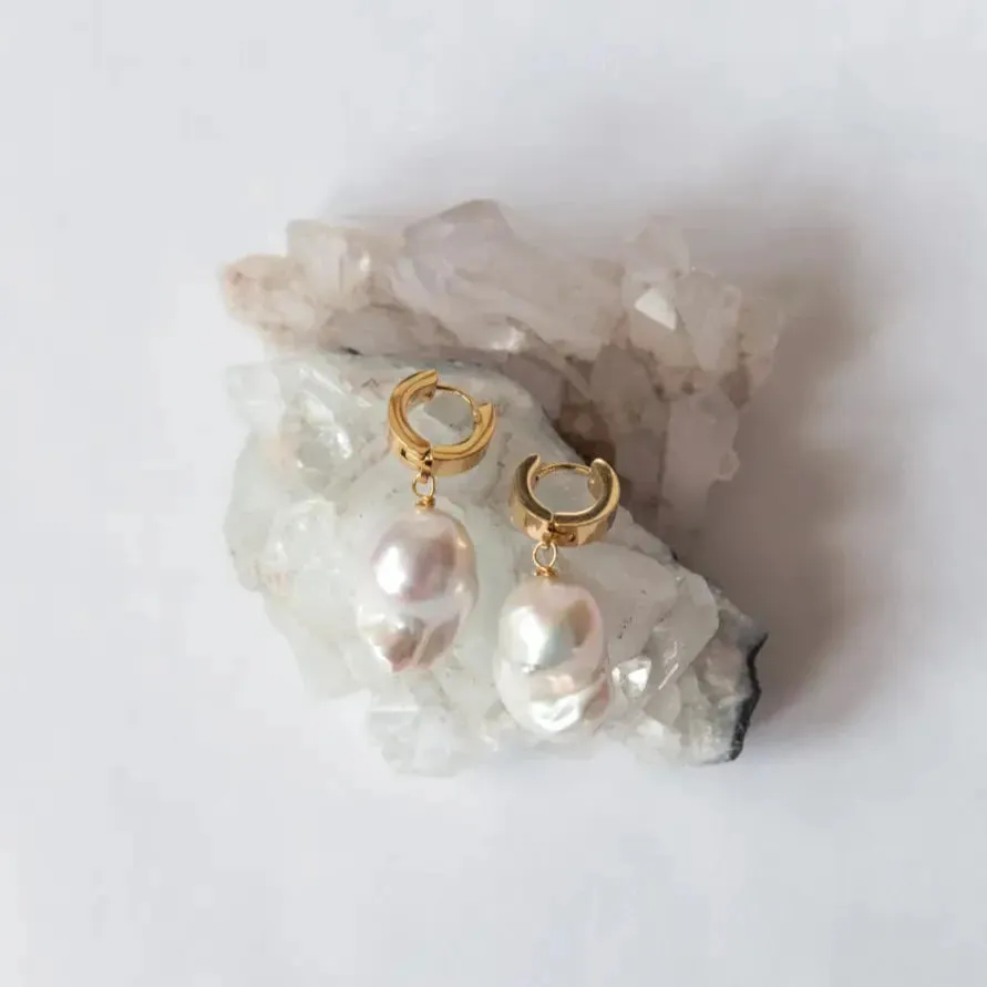 Pearl Drop Huggie Hoops