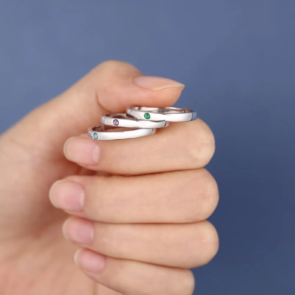 Personalized Stackable Name Ring with Birthstone 925 Sterling Silver Customized Engraved Rings for Women Fine Jewelry